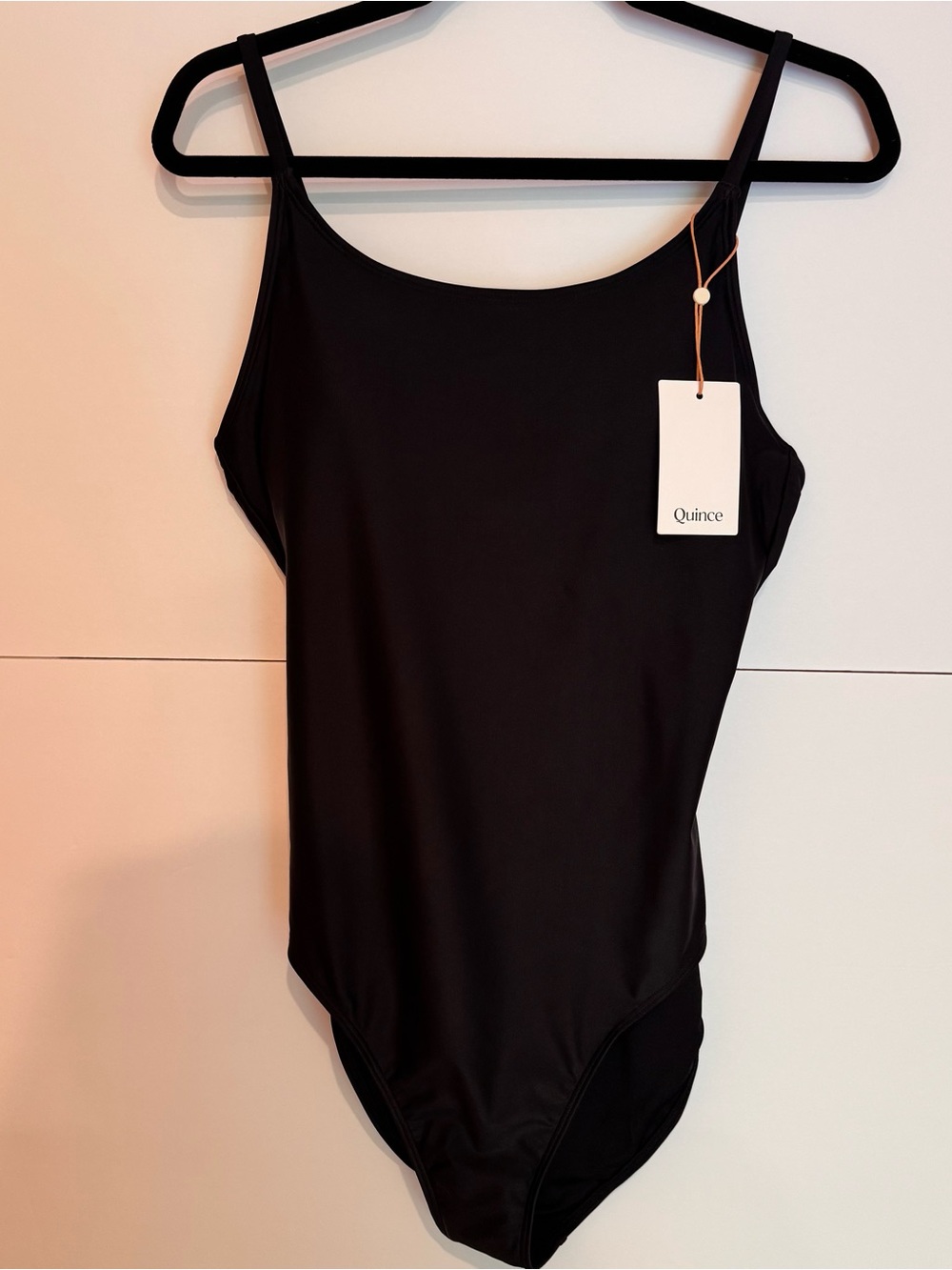 NWT Quince Italian Cami One-Piece Swimsuit Black Size Large UPF 50